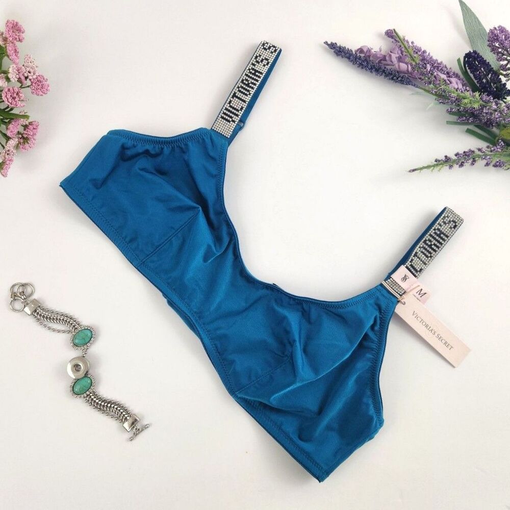 MEDIUM {Victoria's Secret} Blue {Rhinestone} Straps Bralette